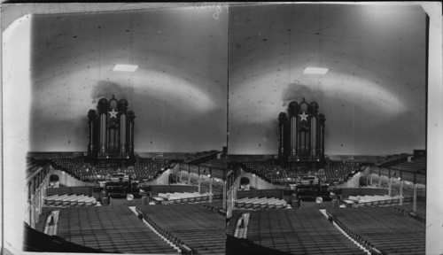 Massive view of interior of Tabernacle from balcony toward Grand Organ. Salt Lake City. Utah
