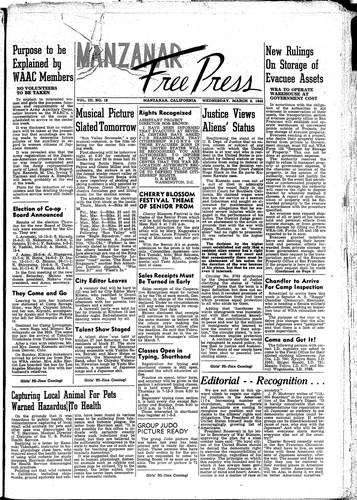 Manzanar free press, March 3, 1943