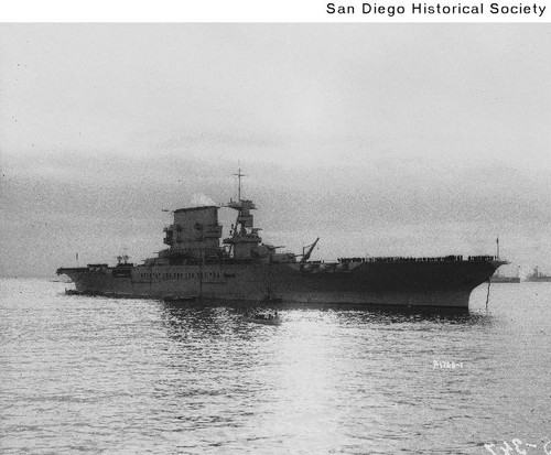 Aircraft carrier USS Saratoga in San Diego Bay