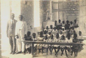 Children and teachers in classroom, West Indies, ca. 1920-1930