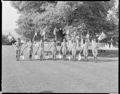 Boy Scouts with signaling flags, Polytechnic Elementary School, 1030 East California, Pasadena. 1935