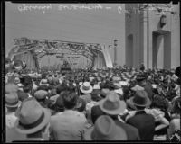Crowds gather for the formal opening of the Sixth Street Viaduct, Los Angeles, 1933