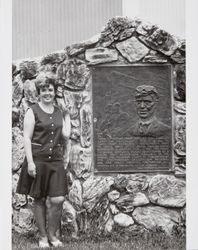 Rosa Estebanez stands by the Fred J. Wiseman Monument she created in Petaluma, California, 1968