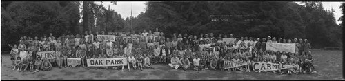 Group portrait of the attendees of a Methodist Youth Fellowship meeting at Monte Toyon