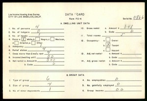 WPA Low income housing area survey data card 45, serial 11866