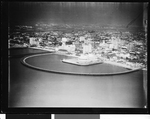 Birdseye view of the Long Beach waterfront showing the Municipal Auditorium