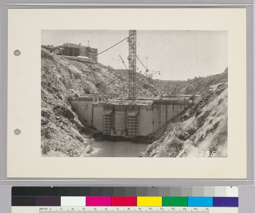 Pardee Dam, Construction View, Showing trash racks built in from [sic] of inlet towers to sluice pipes
