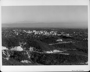 A panoramic aerial view of the Pasadena skyline