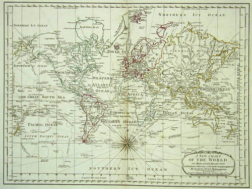 A New Chart of the World on Mercator's Projection with The Tracks and Discoveries of the Latest Circumnavigators &c. By Samuel Dunn, Mathematician
