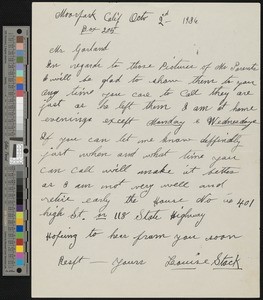 Louise Stack, letter, 1936-10-02, to Hamlin Garland