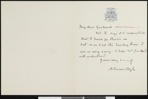 Arthur Conan Doyle, letter, to Hamlin Garland