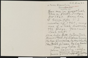 William Lyon Phelps, letter, 1920-12-22, to Hamlin Garland
