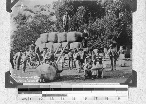 Men and bags of wool, Elim, South Africa