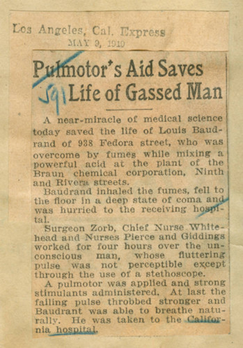 Pulmotor's aid saves life of gassed man