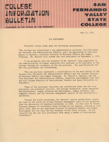 College Information Bulletin, June 11, 1971