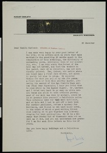 August W. Derleth, letter, to Hamlin Garland