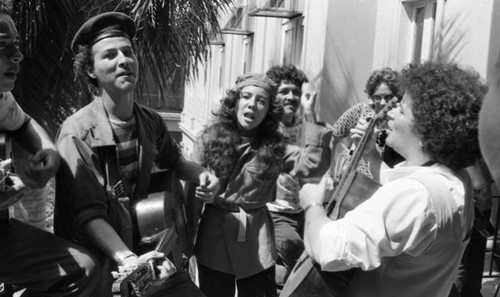 Norma Helena Gadea and other Sandinistas sing and celebrate victory, Managua, July 20, 1979