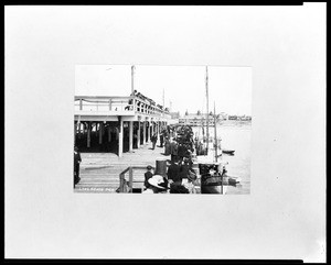 View of the Long Beach Pier, looking towards the shore from the end of the pier, ca.1903