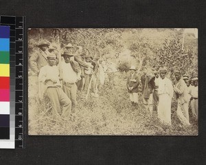 Group of men working on mountain road, Jamaica, ca. 1920