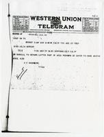 Telegram from H. E. Washburn to Julia Morgan, August 23, 1920