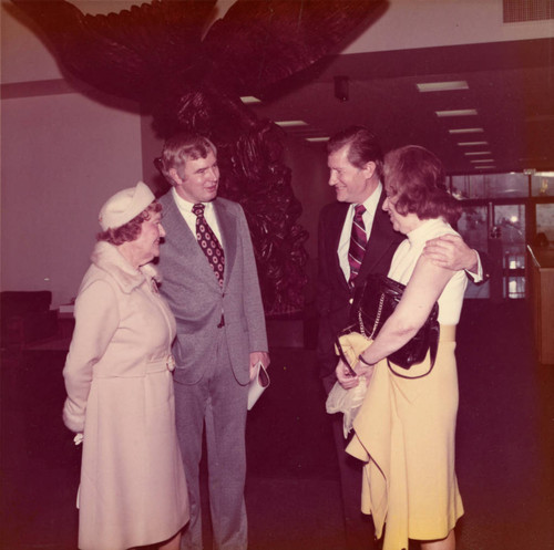 Margaret Brock speaking with Blanche Seaver and Jerry Hudson