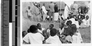 Two groups of children sitting in circles, Africa, May 1947