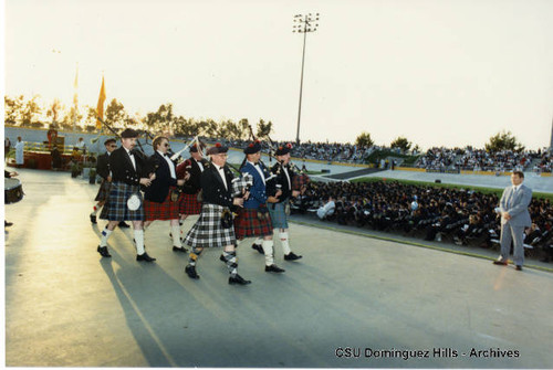 Bagpipers entering Velodrome