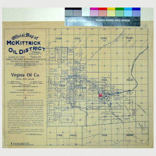 Official map of McKittrick Oil District Kern County California : compiled from public records & private surveys / drawn and published by R.F. Morton, C.E