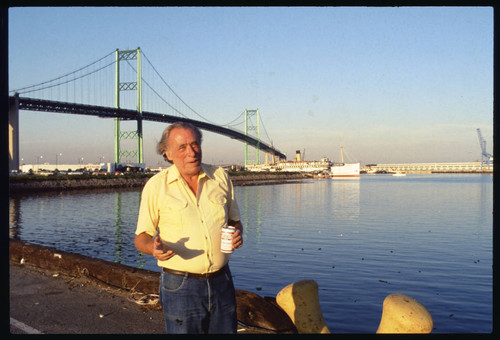 Charles Bukowski at the Vincent Thomas bridge