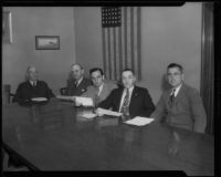 Martin C. Neuner is named president of police commission and sworn in with fellow commission members, Los Angeles, 1933-1934