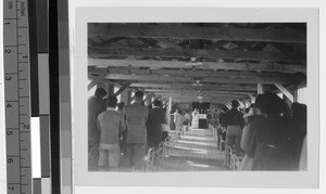 Catholic Mass at the chapel at Japanese Relocation Camp, Manzanar, California, ca. 1942