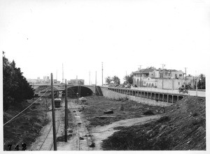 View looking west from Second Street viaduct over P.E.Ry., Santa Monica, Los Angeles County, 1927