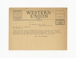 Telegram from Fred the Mayflower to Isidore B. Dockweiler, January 16, 1946
