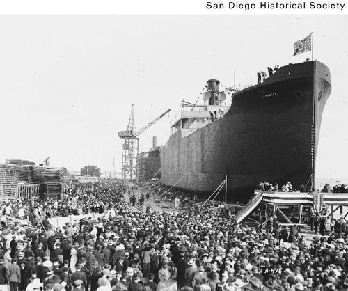 People gathered to witness the launching of the concrete ship Cuyamaca