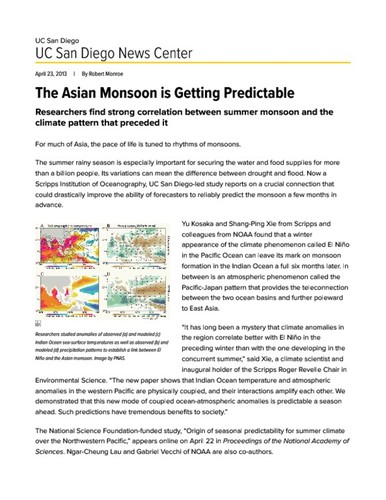 The Asian Monsoon is Getting Predictable