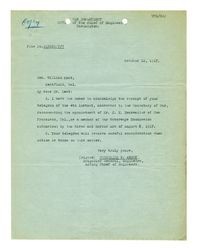 Letter from Frederick V. Abbot to William Kent, October 16, 1917