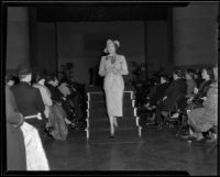 Model in tweed suit, Times Fashion Show, Los Angeles, 1936