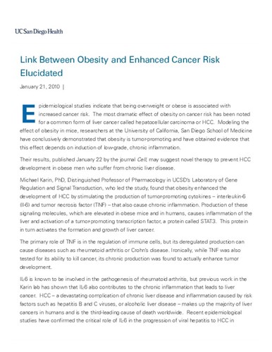 Link Between Obesity and Enhanced Cancer Risk Elucidated