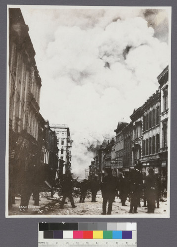 [View of fire from unidentified street.]