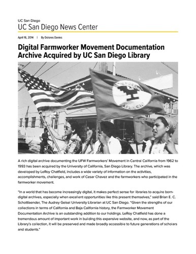 Digital Farmworker Movement Documentation Archive Acquired by UC San Diego Library