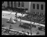 Parade passing Los Angeles City Hall during dedication ceremonies, 1928