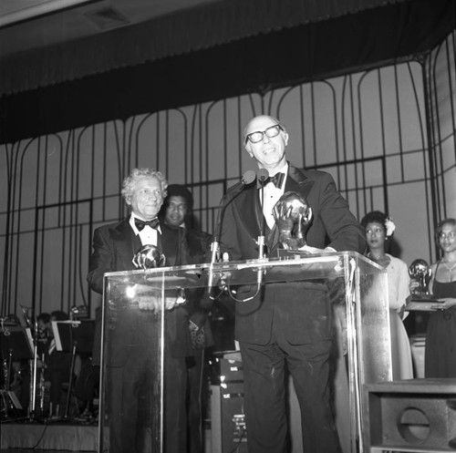 Michael Ross and Bernie West accepting NAACP Image Awards, Los Angeles, 1978