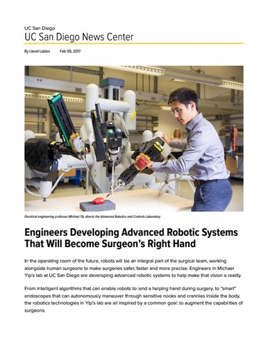 Engineers Developing Advanced Robotic Systems That Will Become Surgeon’s Right Hand