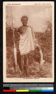 Man holding a spear, Central African Republic, ca.1920-1940