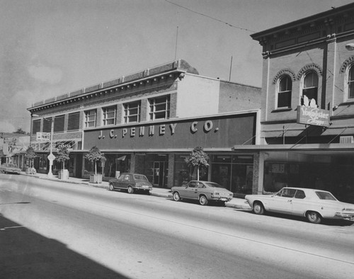 North Glassell Street looking northeast toward businesses on the east side of the 100 block, Orange, California, ca. 1970
