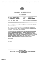 Gallaher International Limited [Memo from Sue James to Pambos Pieris three Certificates of release in respect of 28350 cases of Sovereign Classic Cigarettes] ]