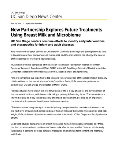 New Partnership Explores Future Treatments Using Breast Milk and Microbiome