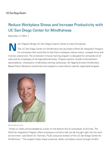 Reduce Workplace Stress and Increase Productivity with UC San Diego Center for Mindfulness