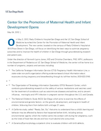 Center for the Promotion of Maternal Health and Infant Development Opens