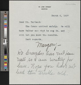Margery Crandon, letter, 1937-03-04, to Hamlin Garland